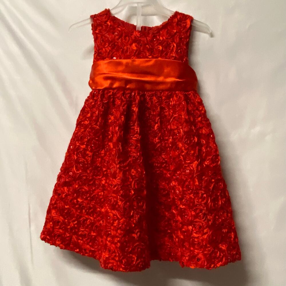 Rare Editions Dress Little Girls Red Roses Sequins Lined Toddler 24 Months